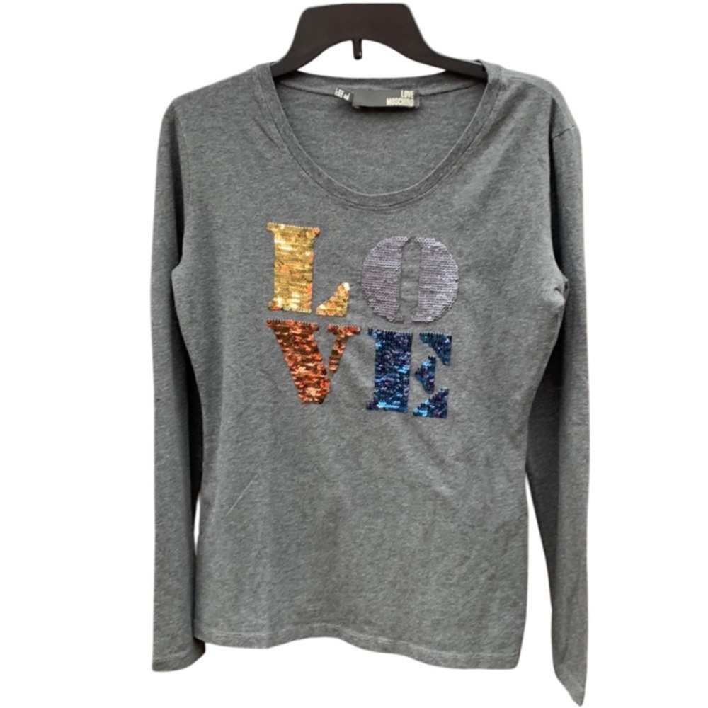 Love Moschino Long Sleeve LOVE T-Shirt with 2 way color changing sequins